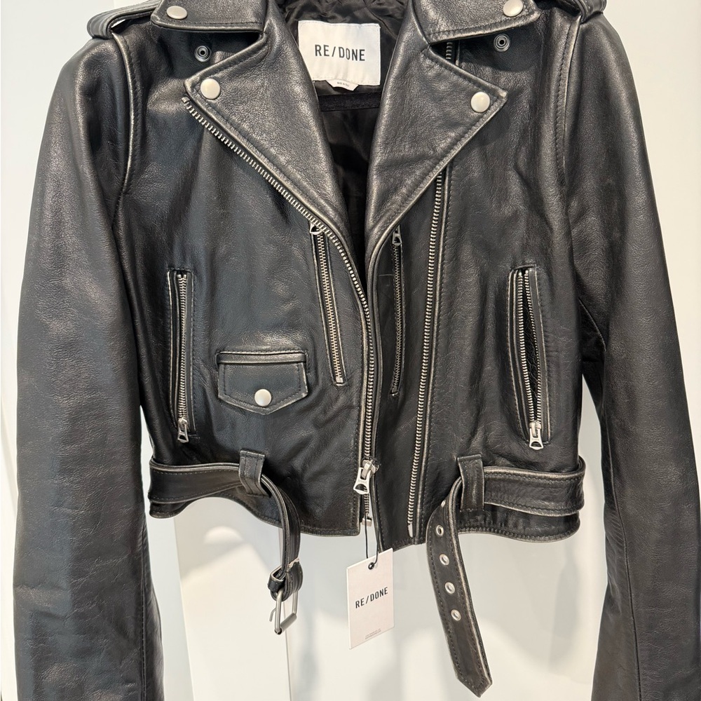 Re/Done Classic Black Leather Biker Jacket